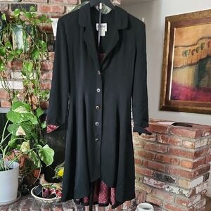 Vintage David Dart Black Long Duster Coat Button Front Minimalist 90s Women 8